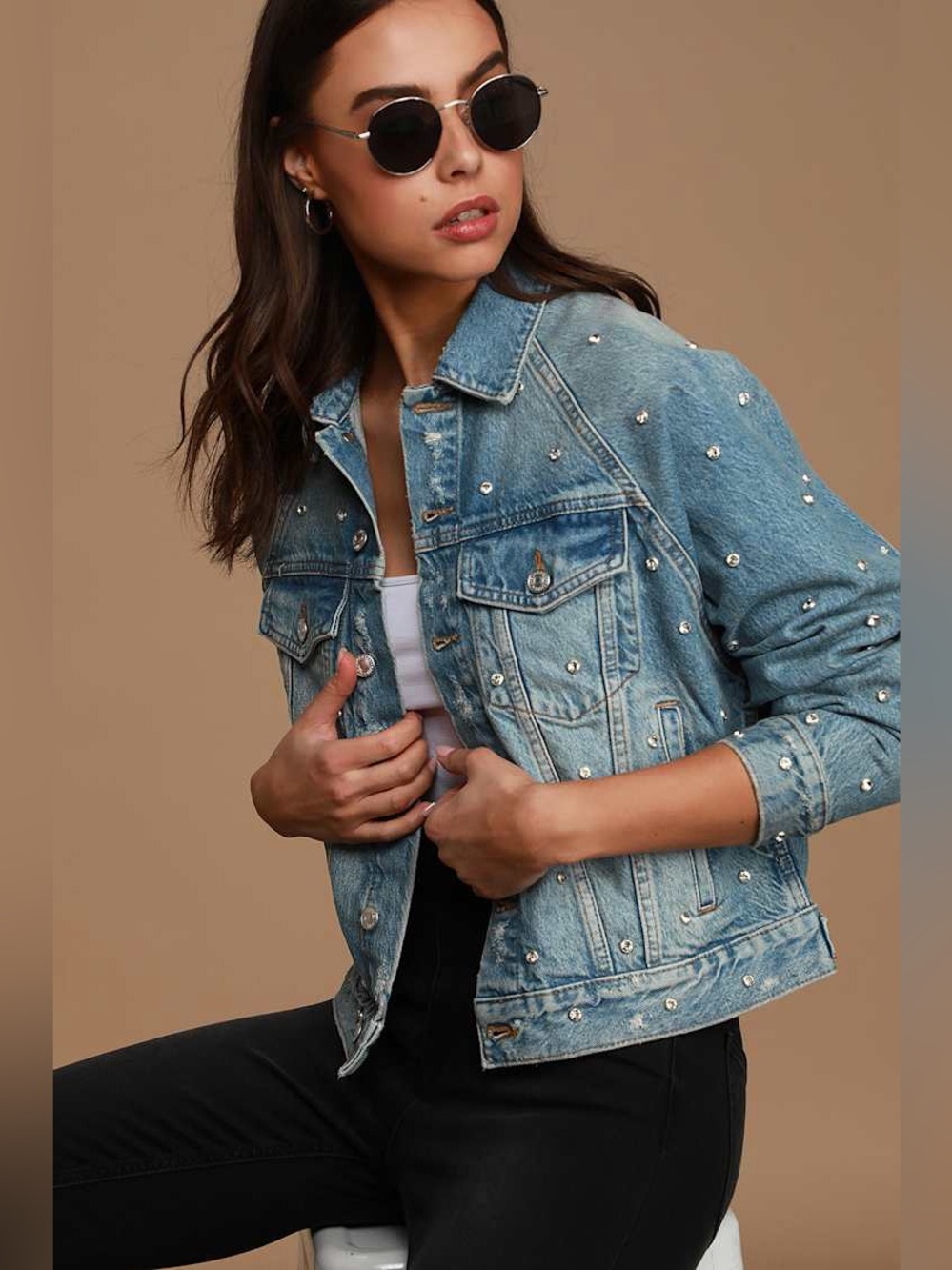 Night after Night Light Wash Rhinestone Oversized Denim Jacket
Free People